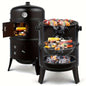 3-in-1 Charcoal Smoker Grill BBQ Fire Pit Portable Outdoor Camping Grill
