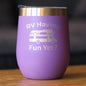 RV Having Fun Yet Wine Tumbler with Sliding Lid - Stemless Stainless Steel Insulated Cup - Cute Outdoor Camping Mug