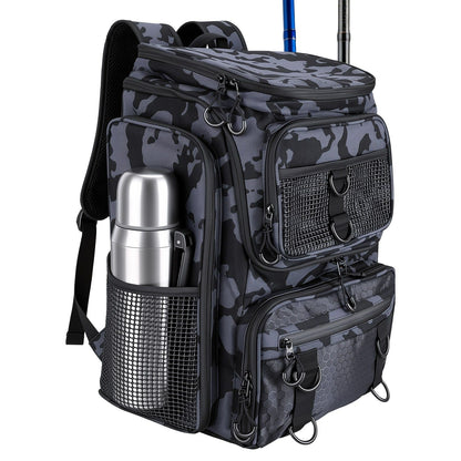42L/11Gal Fishing Backpack Large Capacity Fishing Tackle Storage Bag with Rod Holders 16-Pocket Water-Resistant with Divider Adjustable Padded Straps for Fishing Gear Outdoor Camping Hiking